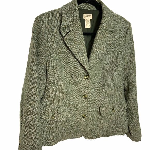 Vintage L.L. Bean Wool Herringbone Tweed Blazer size Medium Petite (N22) - Picture 2 of 6